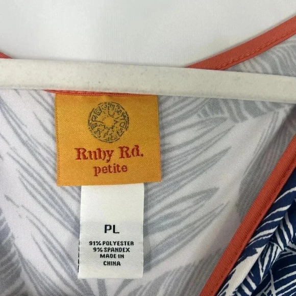 Women's Tunic Style Shirt Petite Large Blue Fern Print with Orange Accents Ruby - Picture 3 of 3